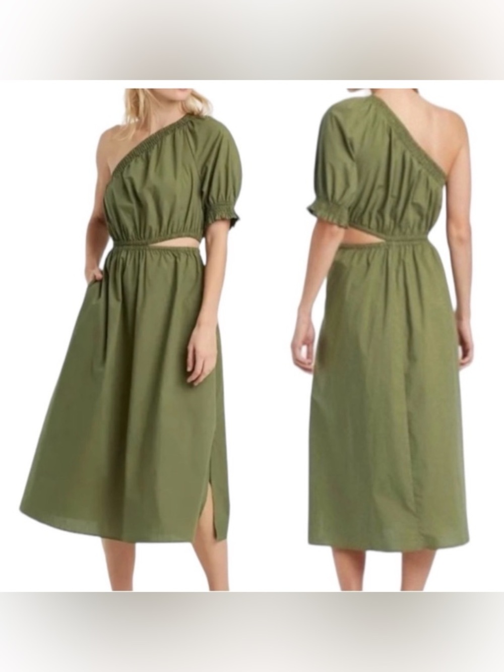 Who What Wear One-Shoulder Olive Dress 100%Cotton